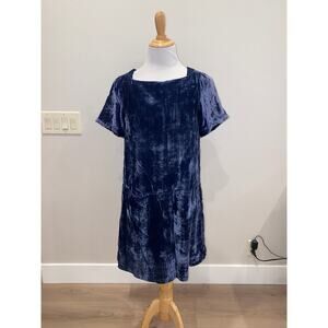 Anthropologie Floreat Blue Crushed Velvet Shift Mini Dress Size XS
